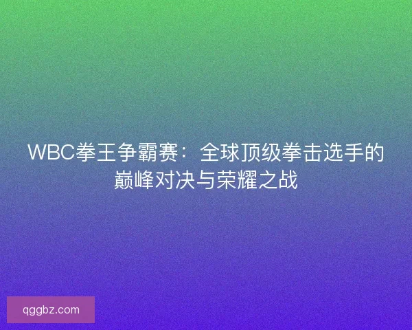 WBC拳王争霸赛：全球顶级拳击选手的巅峰对决与荣耀之战